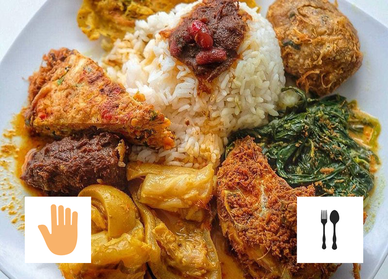 makan nasi padang pakai tangan atau sendok